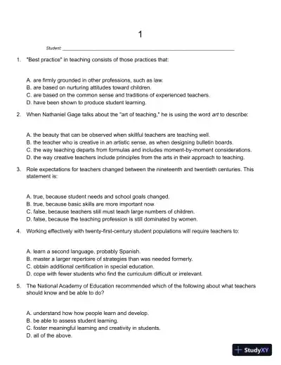 Learning to Teach, 9th Edition Test Bank - Page 1 preview image