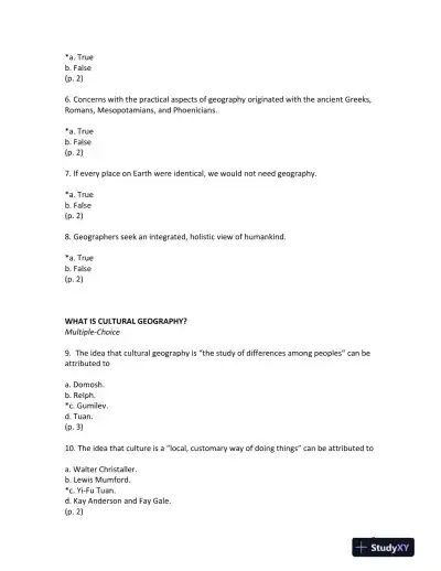 Jordan's Fundamentals of the Human Mosaic: A Thematic Introduction to Cultural Geography Second Edition Test Bank - Page 3 preview image