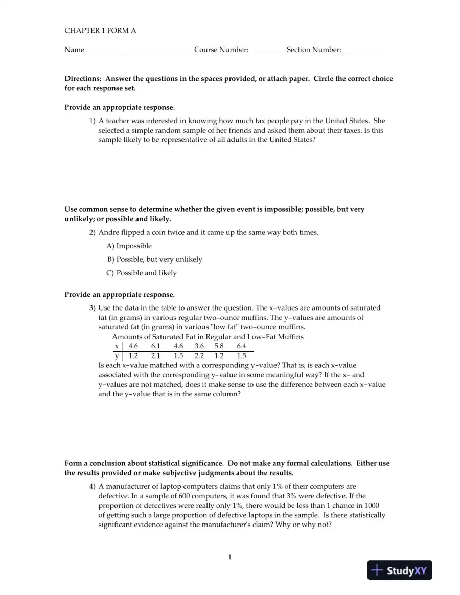Test Bank for Elementary Statistics, 11th Edition, page 3