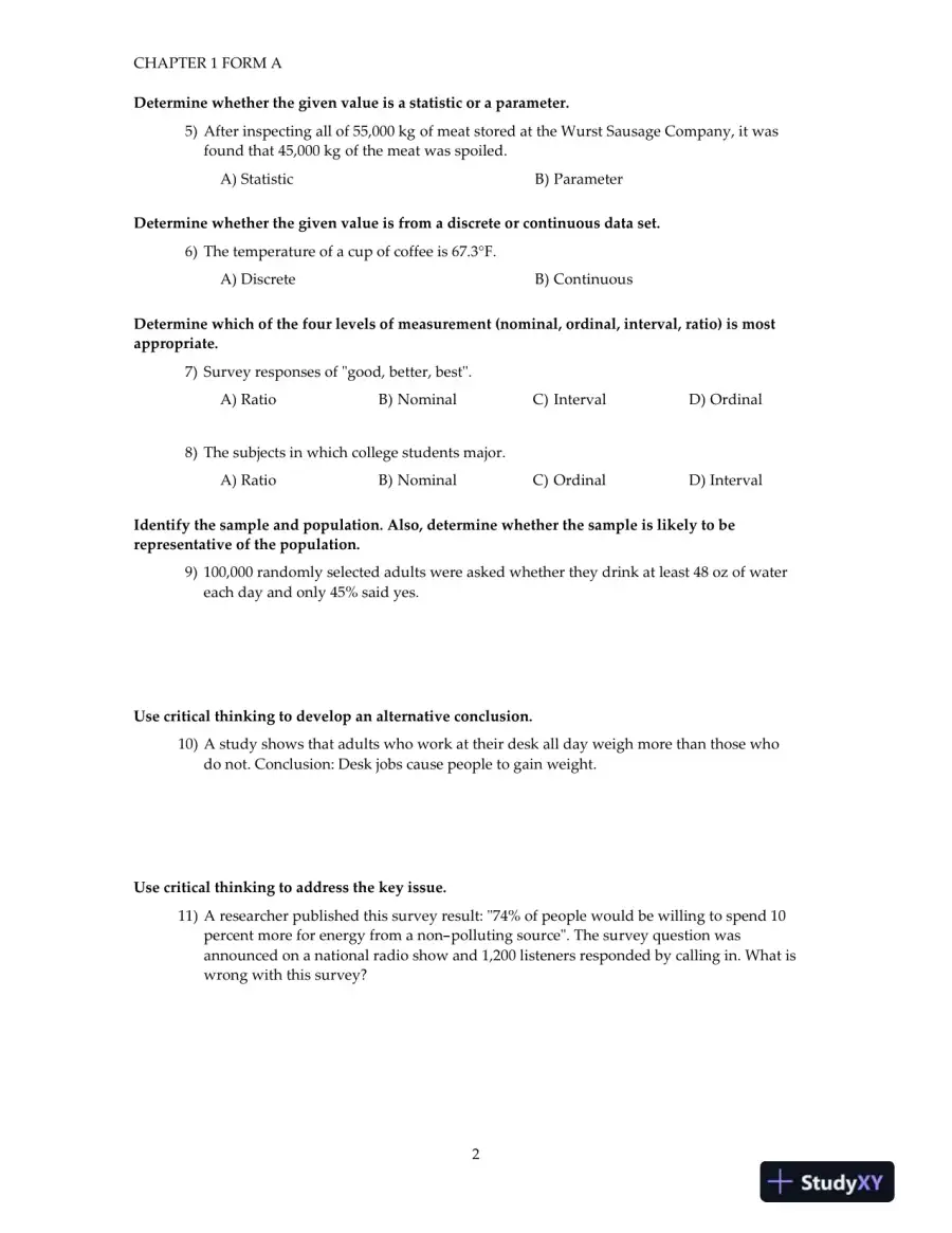 Test Bank for Elementary Statistics, 11th Edition, page 4