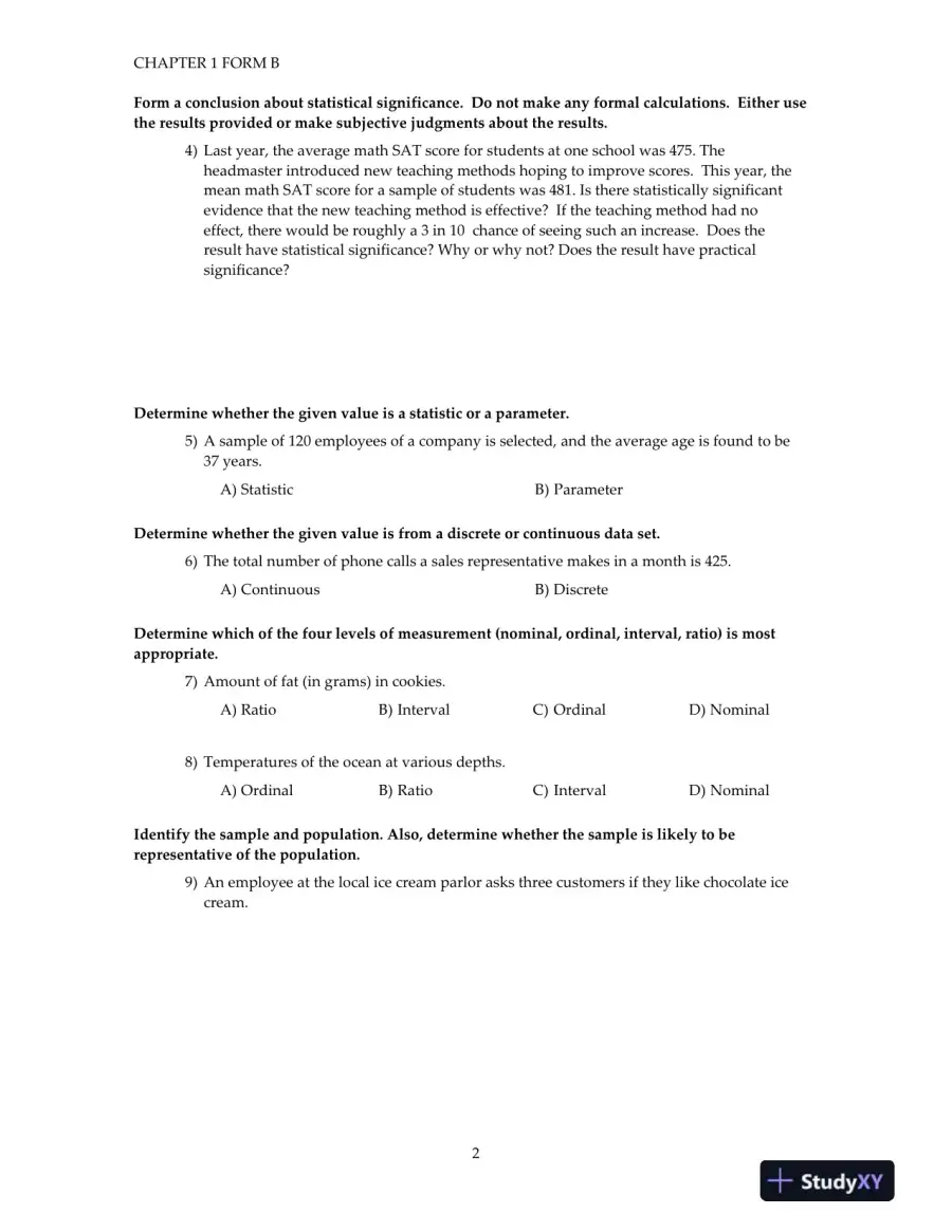 Test Bank for Elementary Statistics, 11th Edition, page 9
