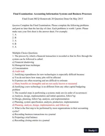 Final Examination: Accounting Information Systems and Business Processes - Page 1 preview image