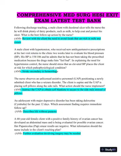 HESI Comprehensive Medical Surgical Exit Exam with Answers (839 Solved Questions) - Page 1 preview image
