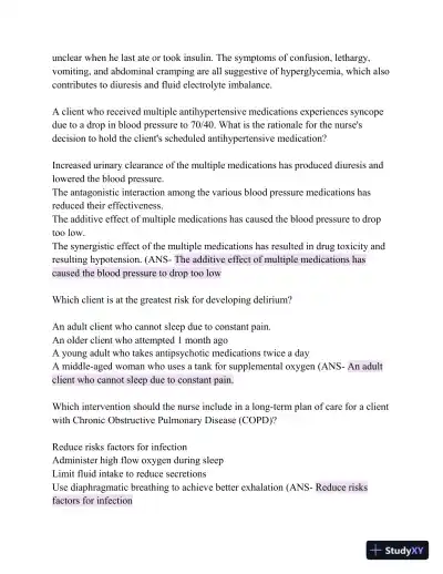 HESI Comprehensive Medical Surgical Exit Exam with Answers (839 Solved Questions) - Page 11 preview image