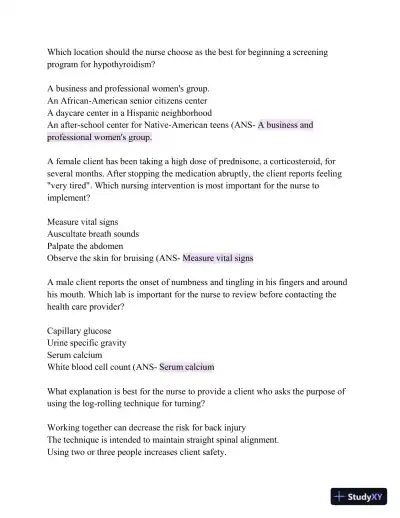 HESI Comprehensive Medical Surgical Exit Exam with Answers (839 Solved Questions) - Page 12 preview image