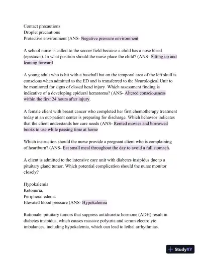 HESI Comprehensive Medical Surgical Exit Exam with Answers (839 Solved Questions) - Page 14 preview image