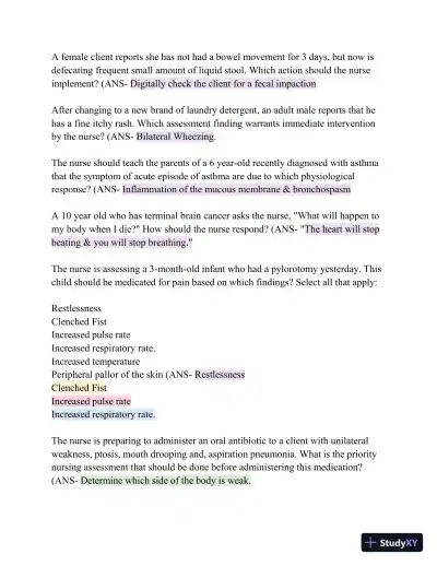 HESI Comprehensive Medical Surgical Exit Exam with Answers (839 Solved Questions) - Page 15 preview image