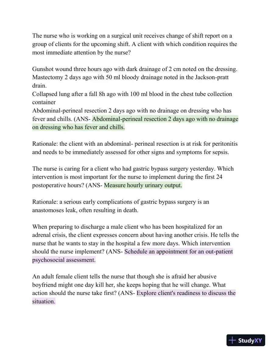 HESI Comprehensive Medical Surgical Exit Exam with Answers (839 Solved Questions), page 16