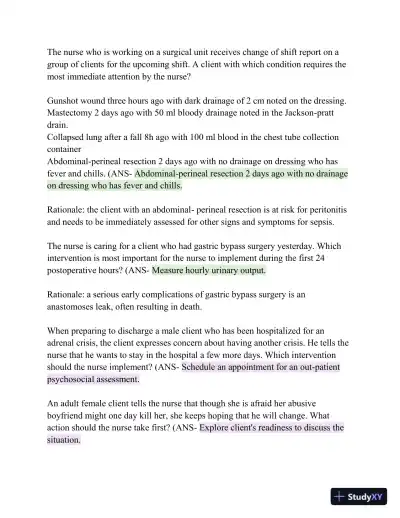 HESI Comprehensive Medical Surgical Exit Exam with Answers (839 Solved Questions) - Page 16 preview image