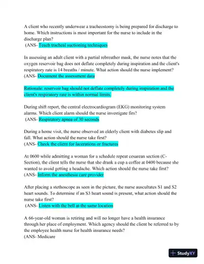 HESI Comprehensive Medical Surgical Exit Exam with Answers (839 Solved Questions) - Page 3 preview image