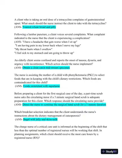 HESI Comprehensive Medical Surgical Exit Exam with Answers (839 Solved Questions) - Page 4 preview image