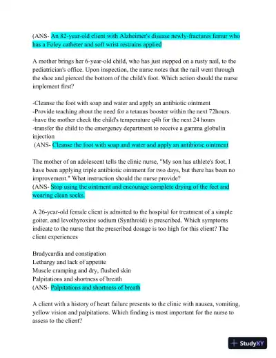 HESI Comprehensive Medical Surgical Exit Exam with Answers (839 Solved Questions) - Page 5 preview image