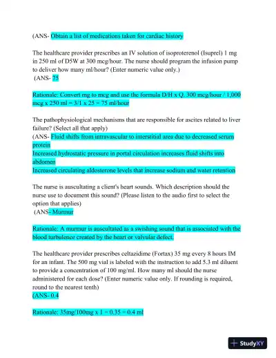 HESI Comprehensive Medical Surgical Exit Exam with Answers (839 Solved Questions) - Page 6 preview image