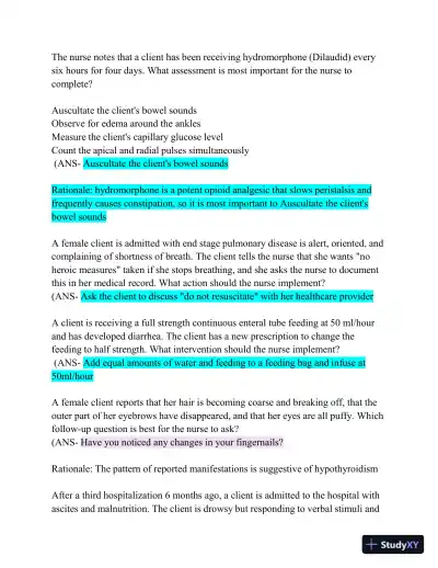 HESI Comprehensive Medical Surgical Exit Exam with Answers (839 Solved Questions) - Page 7 preview image