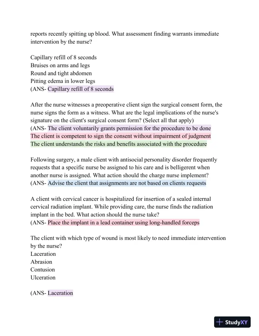 HESI Comprehensive Medical Surgical Exit Exam with Answers (839 Solved Questions), page 8