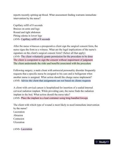 HESI Comprehensive Medical Surgical Exit Exam with Answers (839 Solved Questions) - Page 8 preview image