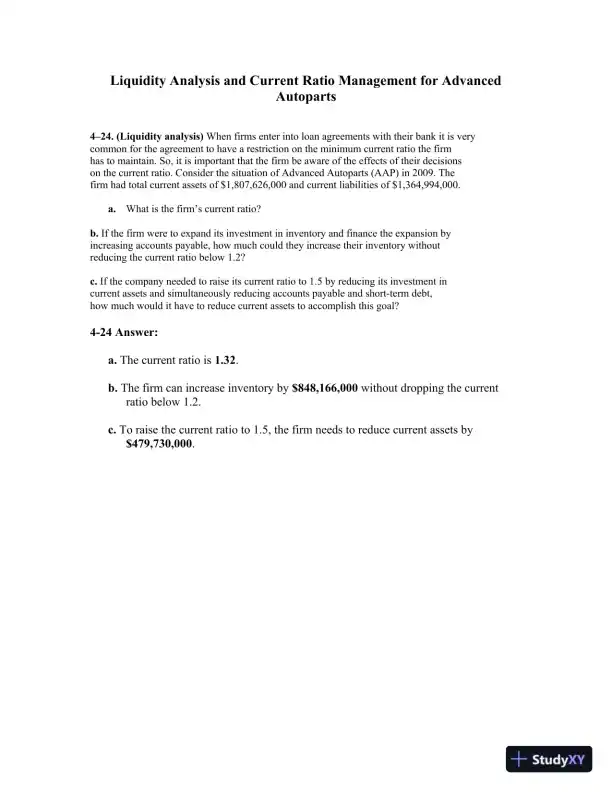 Liquidity Analysis And Current Ratio Management For Advanced Autoparts - Page 1 preview image