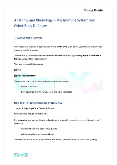 Anatomy and Physiology - The Immune System and Other Body Defenses - Page 1 preview image