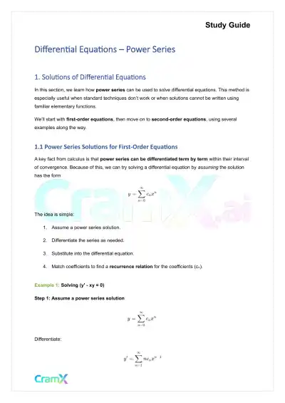 Differential Equations - Power Series - Page 1 preview image