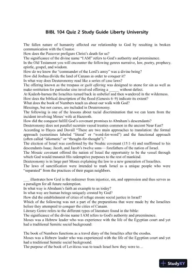 BIBL 104 Quiz 2 Study Guide Liberty University - Page 1 preview image