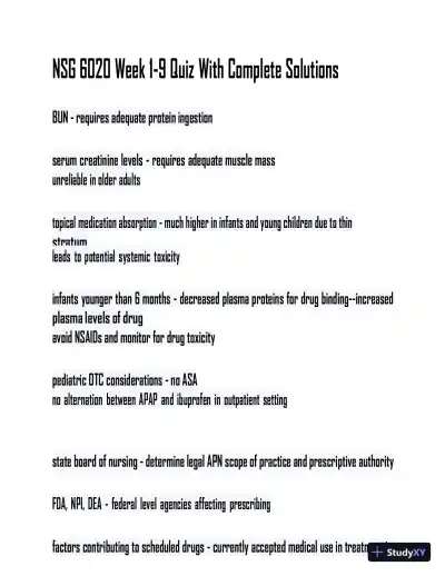 NSG6020 Week 1-9 Quiz With Practice Exam with Answers (336 Solved Questions) - Page 1 preview image