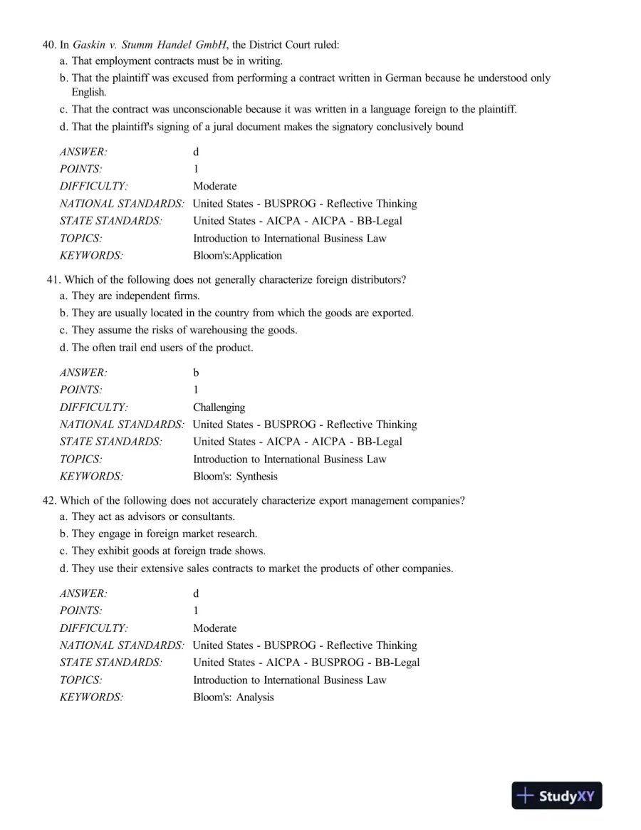 Test Bank For International Business Law And Its Environment, 9th Edition, page 14