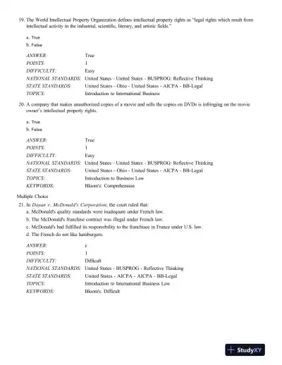 Test Bank For International Business Law And Its Environment, 9th Edition - Page 7 preview image