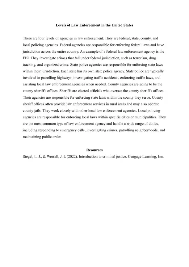 Levels of Law Enforcement in the United States - Page 1 preview image