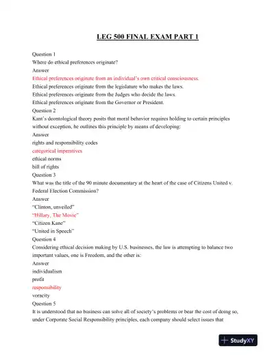 LEG 500 Final Exam Part 1 - Page 1 preview image