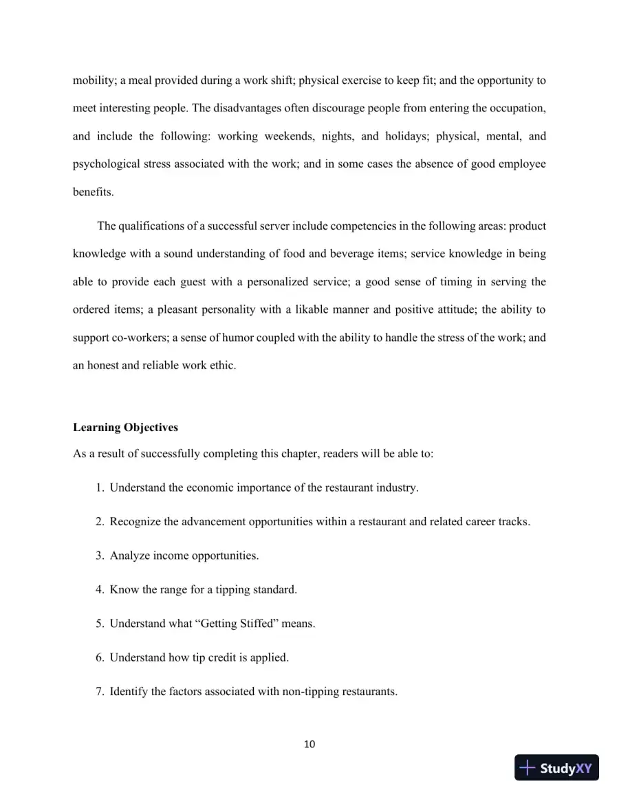 Professional Server, The: A Training Manual, 3rd Edition Solution Manual, page 10