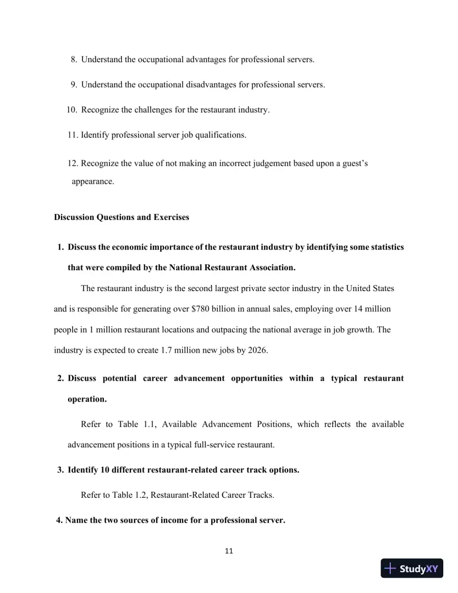 Professional Server, The: A Training Manual, 3rd Edition Solution Manual, page 11