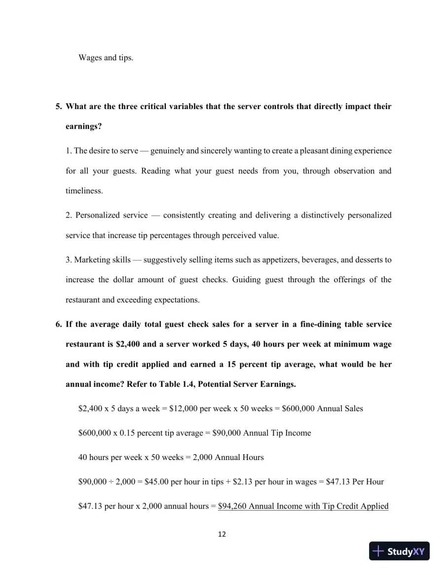 Professional Server, The: A Training Manual, 3rd Edition Solution Manual, page 12