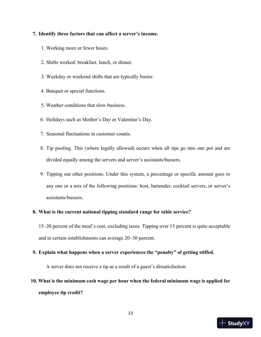 Professional Server, The: A Training Manual, 3rd Edition Solution Manual, page 13