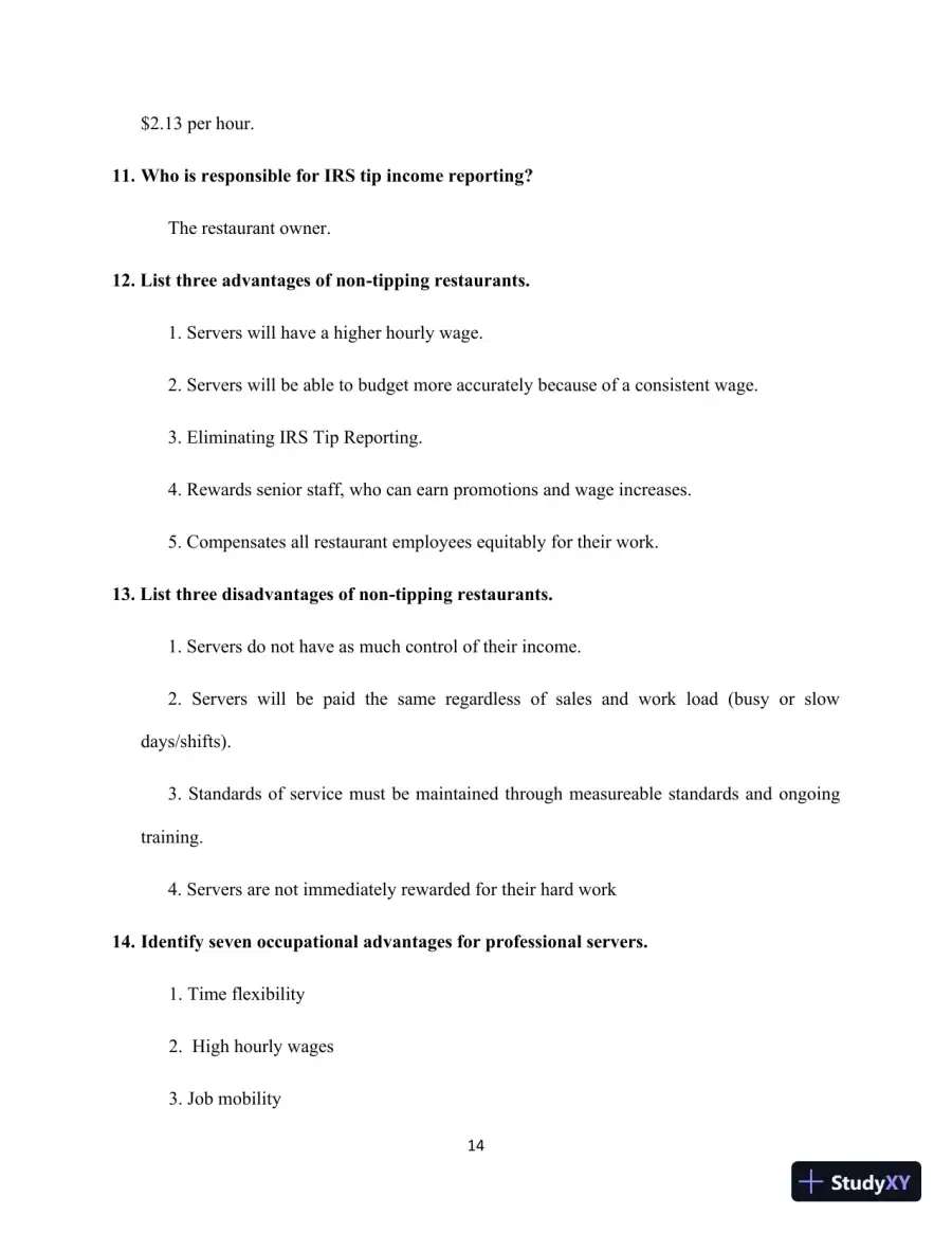 Professional Server, The: A Training Manual, 3rd Edition Solution Manual, page 14