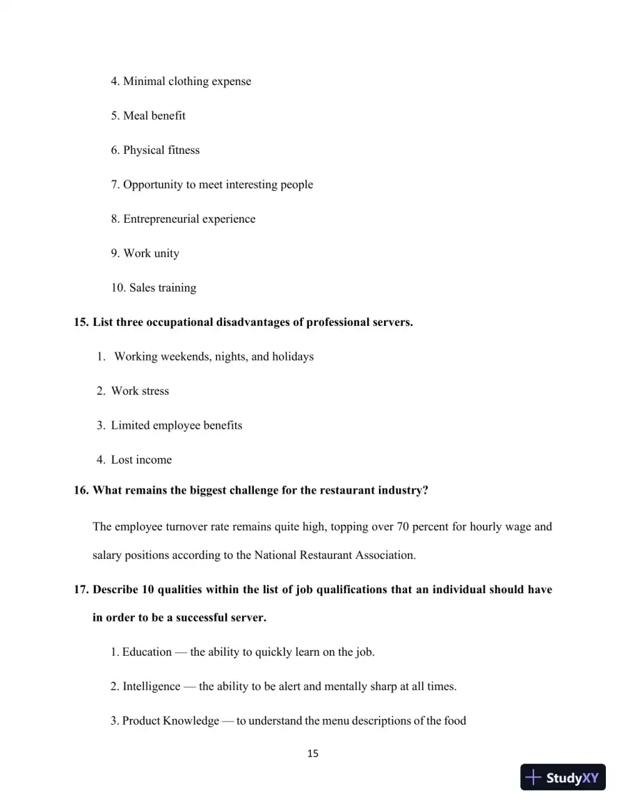 Professional Server, The: A Training Manual, 3rd Edition Solution Manual, page 15