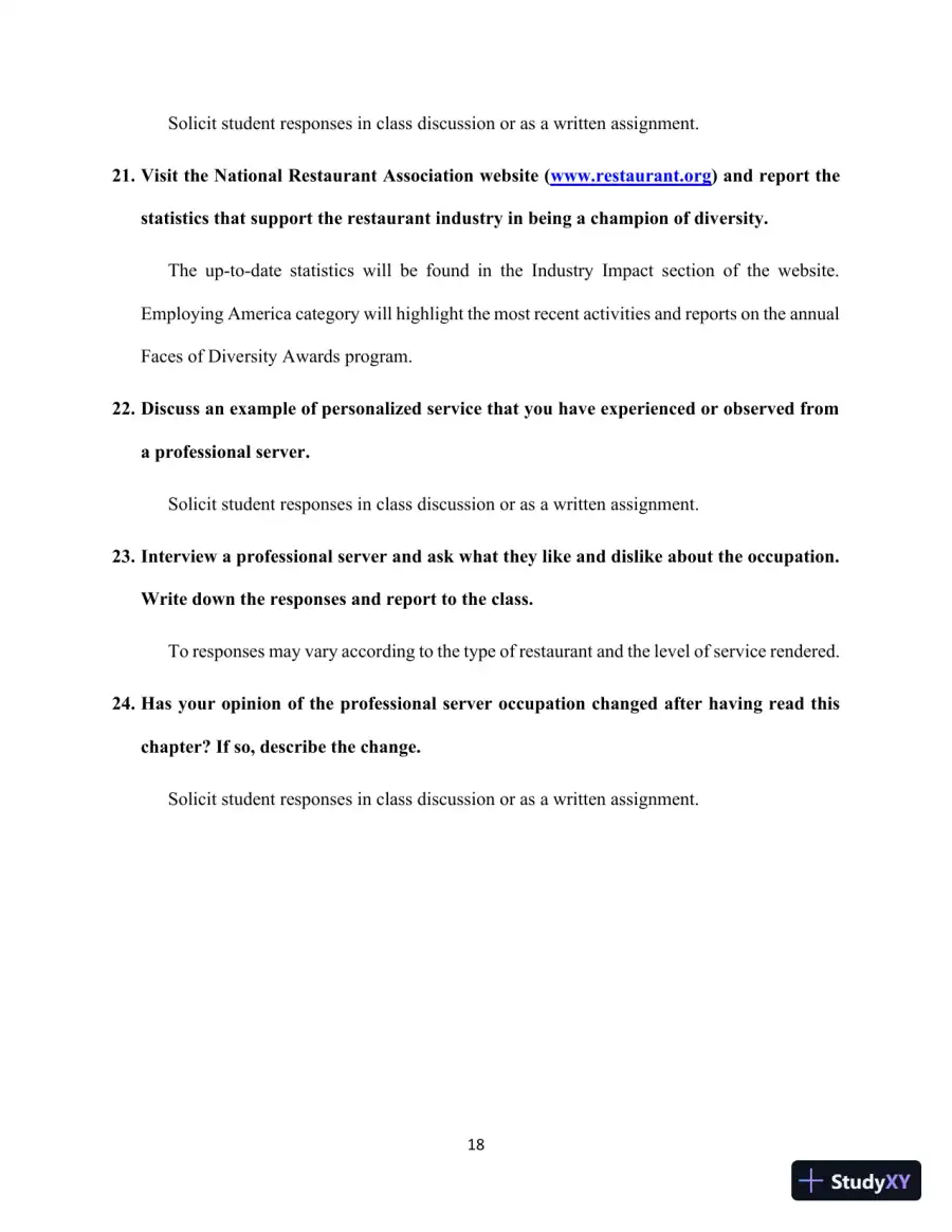 Professional Server, The: A Training Manual, 3rd Edition Solution Manual, page 18