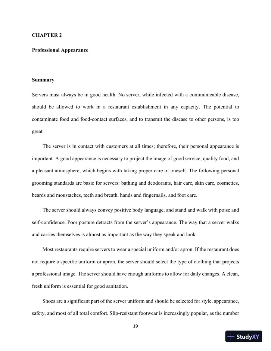 Professional Server, The: A Training Manual, 3rd Edition Solution Manual, page 19