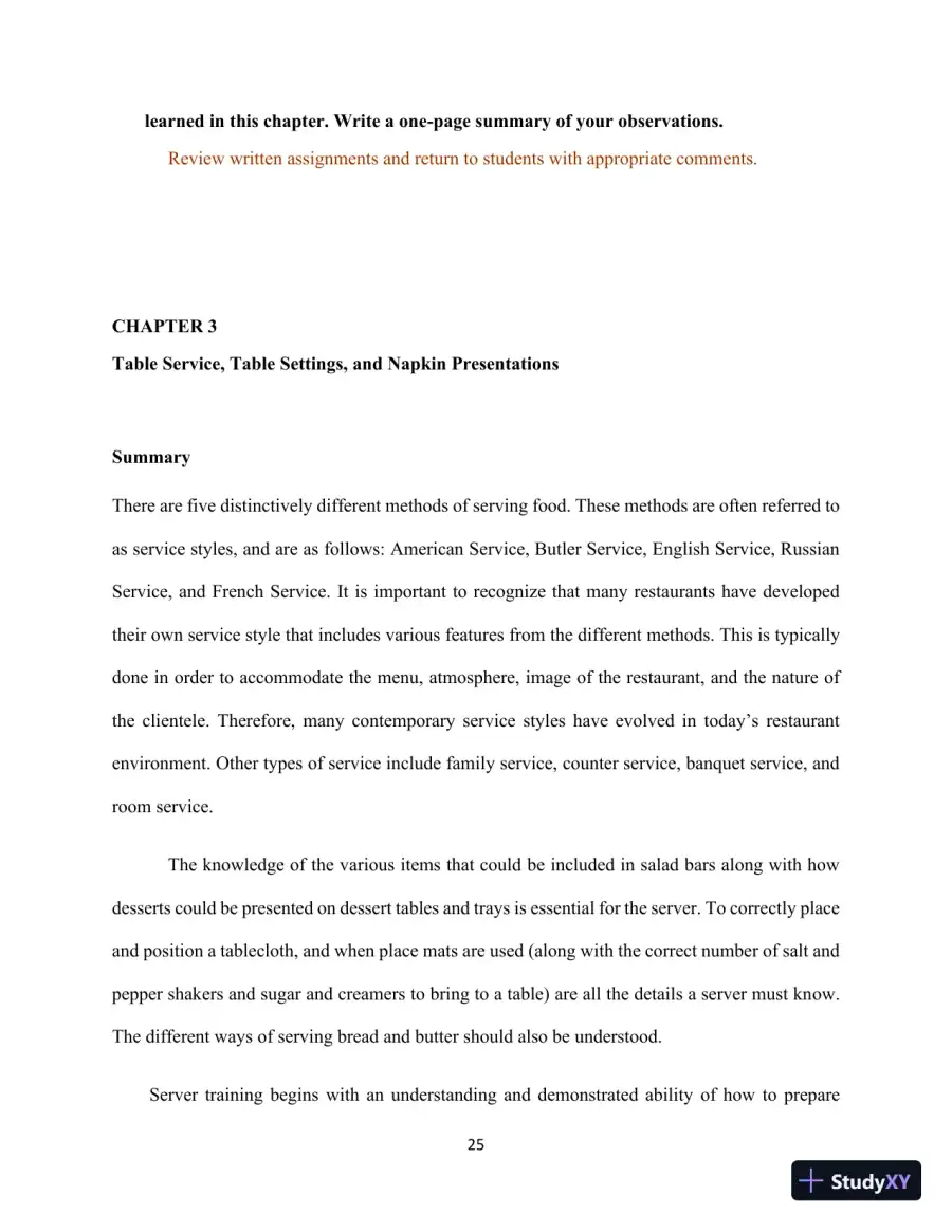 Professional Server, The: A Training Manual, 3rd Edition Solution Manual, page 25