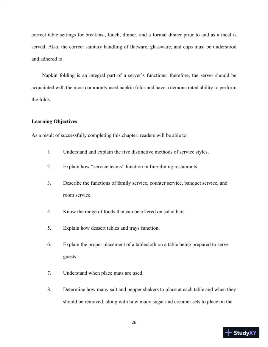 Professional Server, The: A Training Manual, 3rd Edition Solution Manual, page 26
