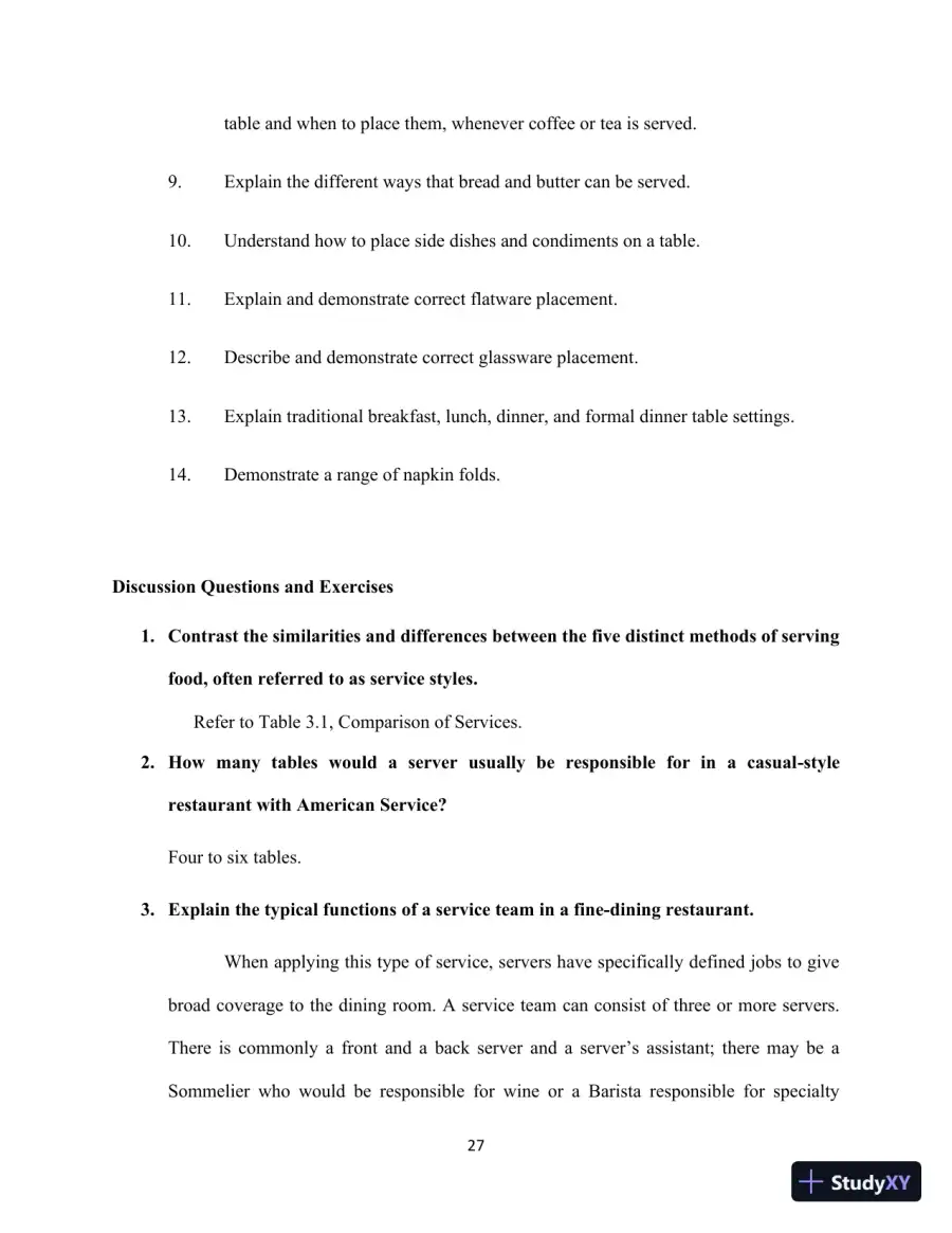 Professional Server, The: A Training Manual, 3rd Edition Solution Manual, page 27