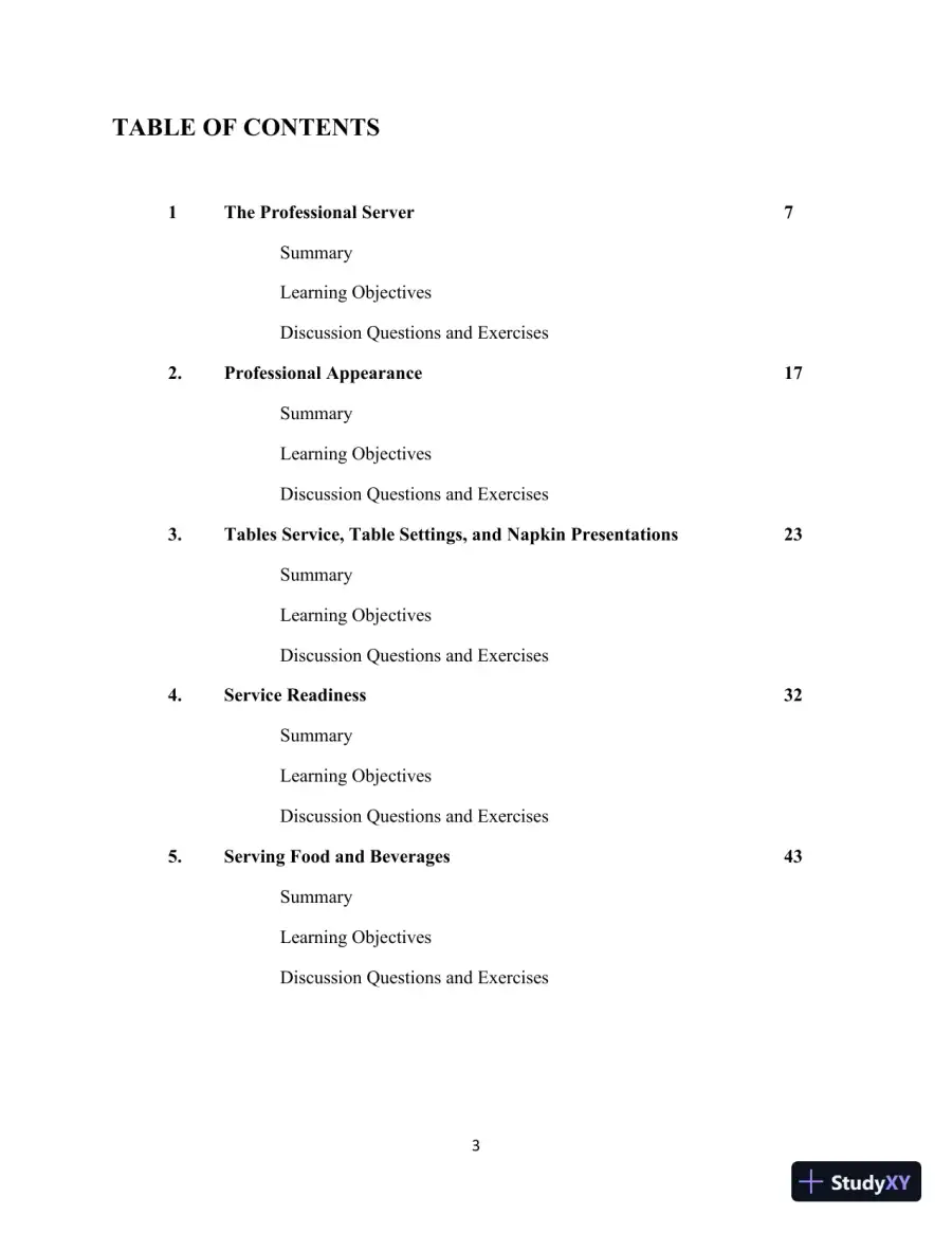 Professional Server, The: A Training Manual, 3rd Edition Solution Manual, page 3