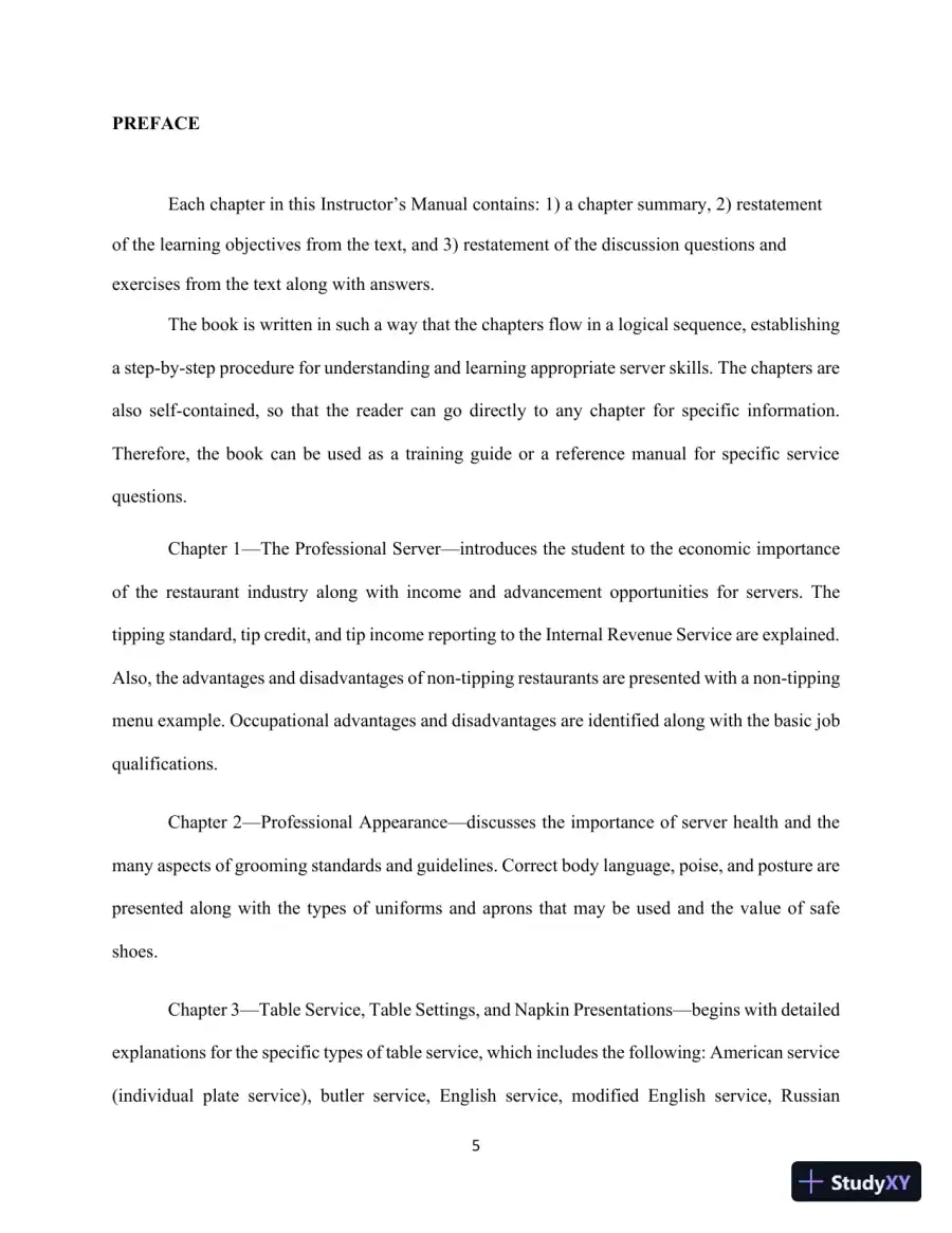 Professional Server, The: A Training Manual, 3rd Edition Solution Manual, page 5