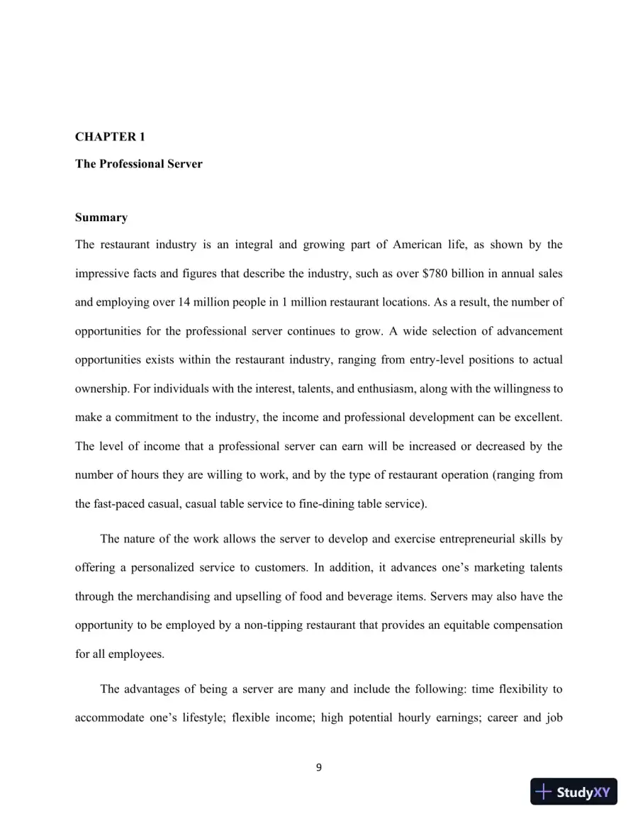 Professional Server, The: A Training Manual, 3rd Edition Solution Manual, page 9