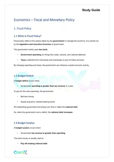 Economics - Fiscal and Monetary Policy - Page 1 preview image