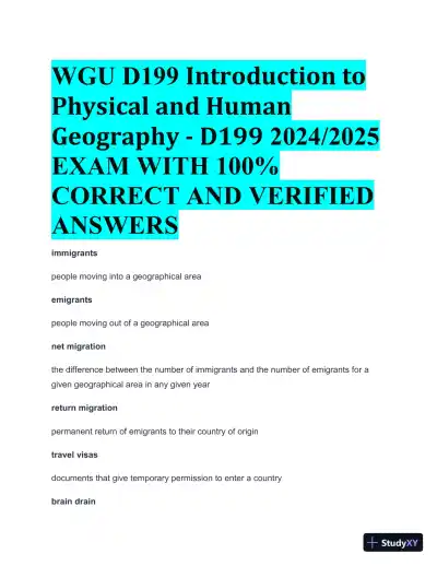 2024-2025 WGU D199 Introduction to Physical and Human Geograph with Answers (203 Solved Questions) - Page 1 preview image