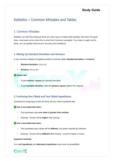 Statistics - Common Mistakes and Tables - Page 1 preview image