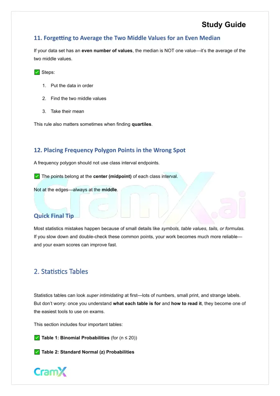 Statistics - Common Mistakes and Tables, page 5