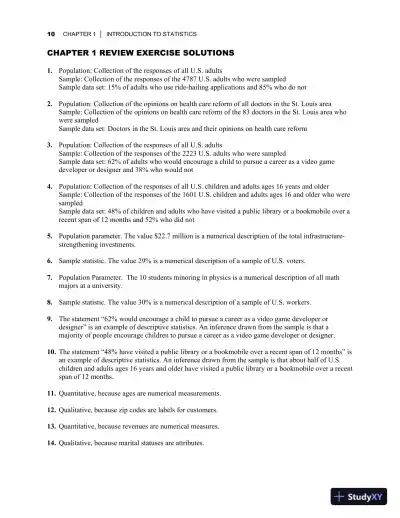 Elementary Statistics: Picturing the World, 7th Edition Solution Manual - Page 14 preview image