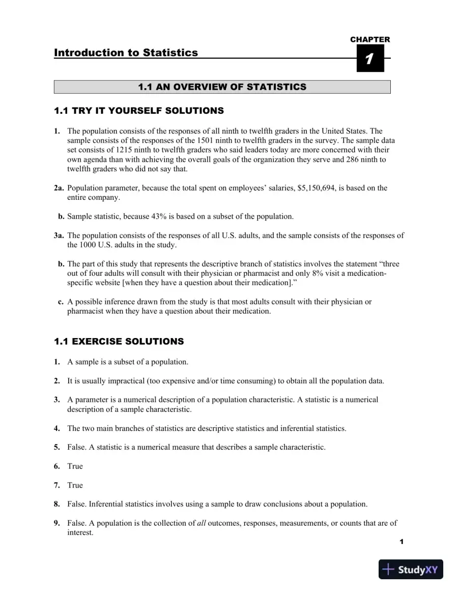Elementary Statistics: Picturing the World, 7th Edition Solution Manual, page 5