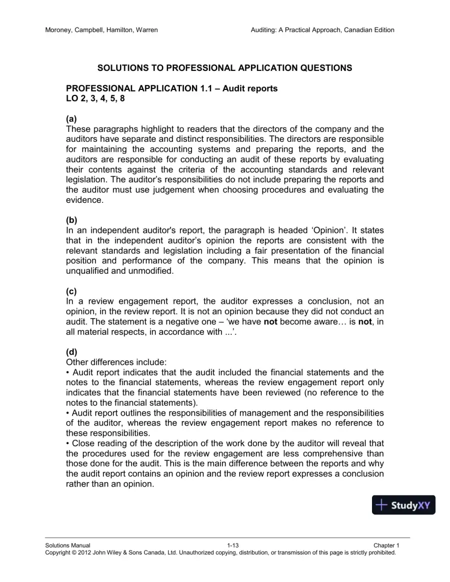 Auditing : A Practical Approach, Canadian Edition Solution Manual, page 14